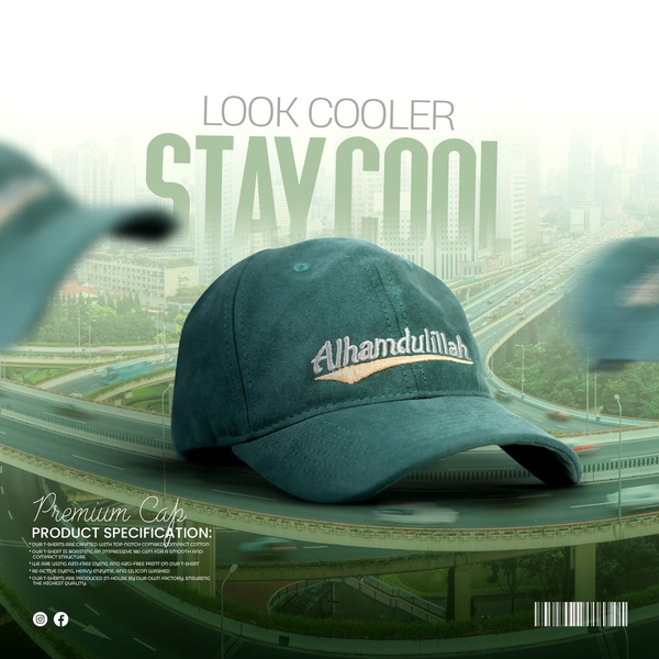 baseball cap, cap, hat, snapback, fitted cap, sports cap, product launch, modern typography, fresh, cool, green, neutral